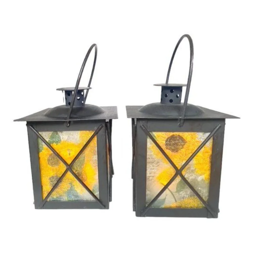 Artisan Crafted Metal Lantern Decoupaged Sunflower Paper One of a Kind